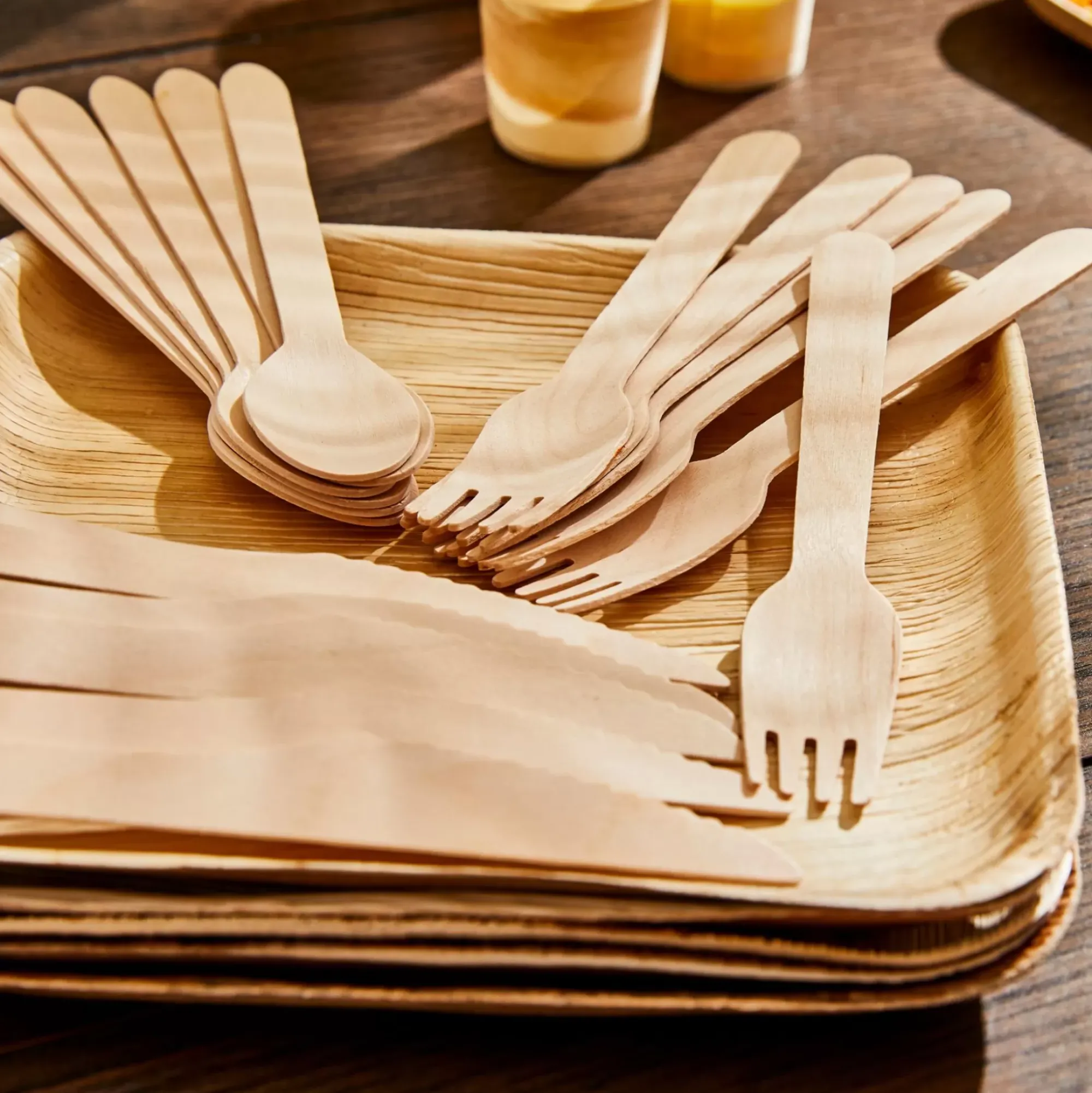 CASA Areca Leaf Platos 6 Unidades Con Cubierto Natural Best