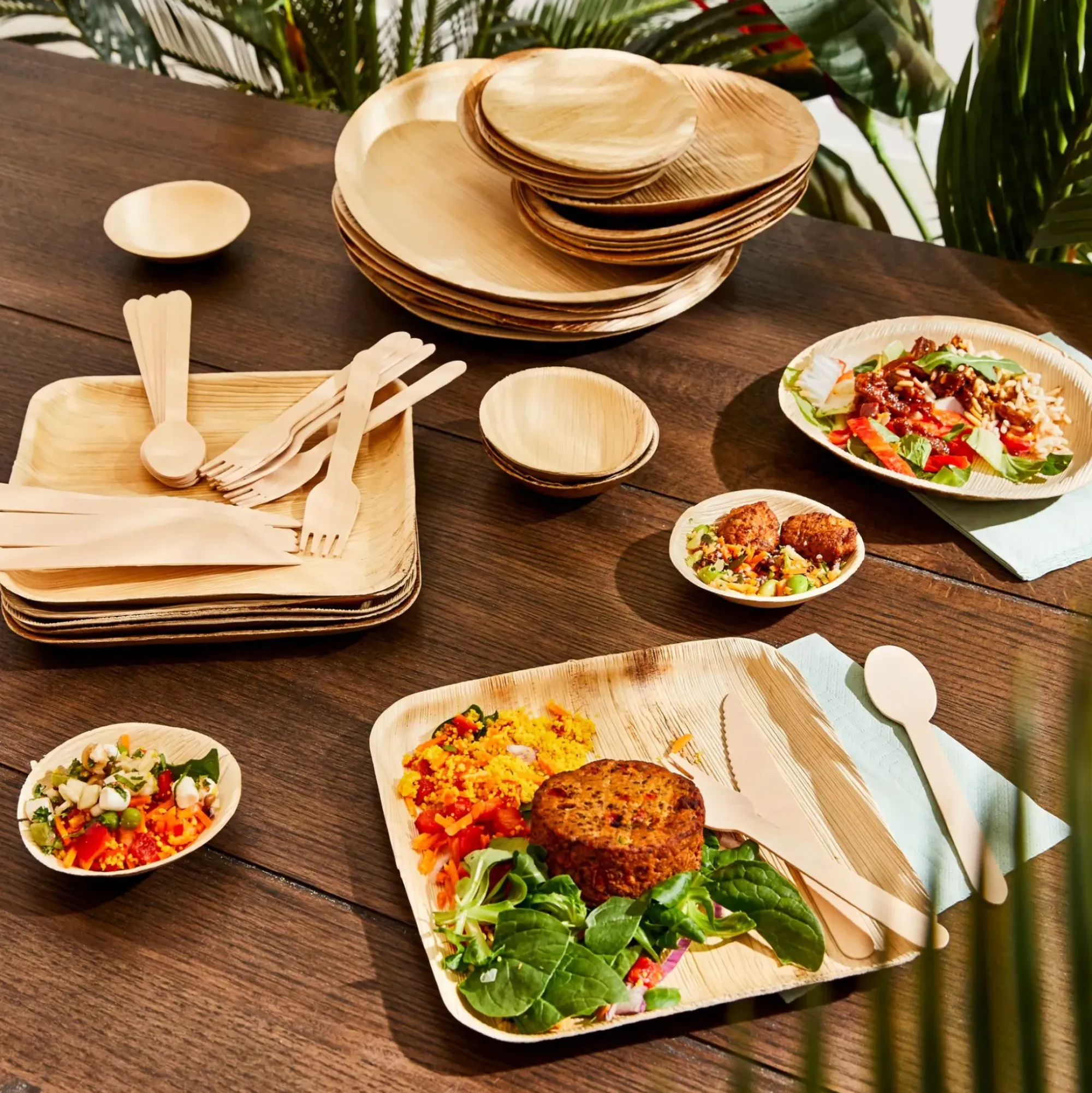 CASA Areca Leaf Platos 6 Unidades Con Cubierto Natural Best