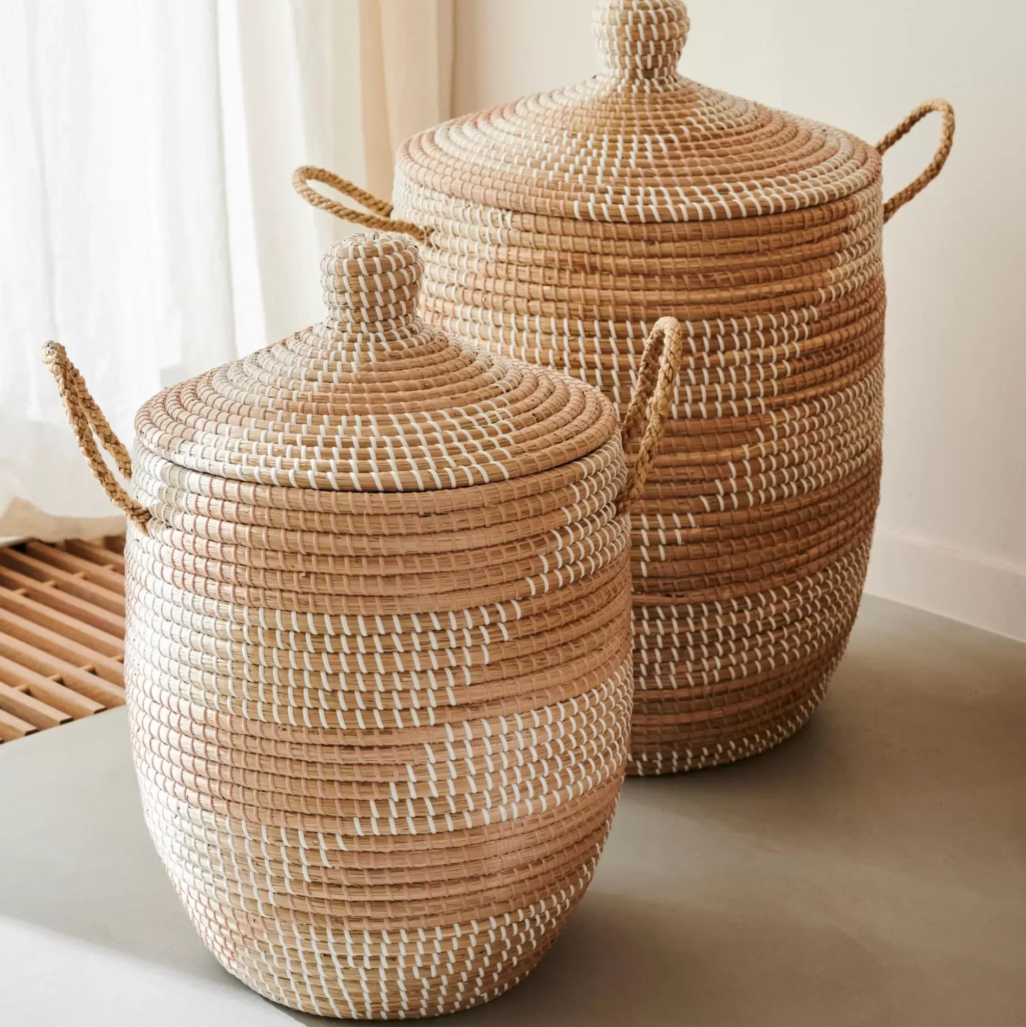 CASA Yasmine Cesta De Lujo Con Tapa Blanco, Natural Store